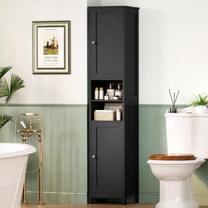 TEENFON 67" Tall Bathroom Cabinet with Adjustable Shelves and Doors | Narrow Bathroom Storage Cabinet for Small Space, Living Room, Entryway, Kitchen, Black