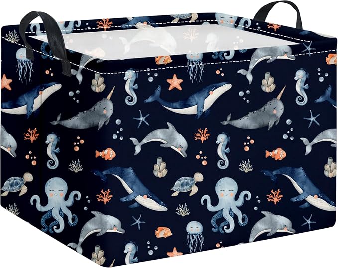 Rectangular Ocean Basket Kids Baby Storage Bin Organizer Box for Boys Under the Sea Nursery Decor(Ocean)