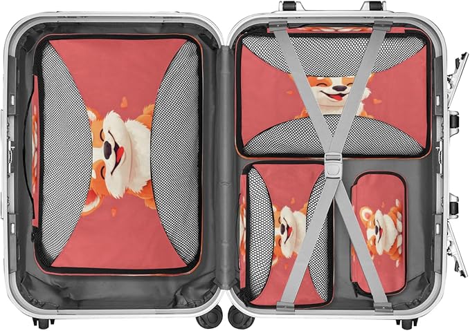 4 Set Packing Cubes for Travel, Animal Corgi Packing Cubes for Women, Travel Luggage Packing Organizers, Packing Cube Set, Cute Corgi Heart