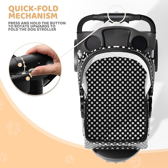 Magshion 3-Wheel Pet Stroller for Small/Medium Dogs & Cats, Up to 33lbs | Foldable Travel Jogger w/ Breathable Mesh Cover, Lightweight Design, Safety Tethers, Cup Holder & Storage Basket