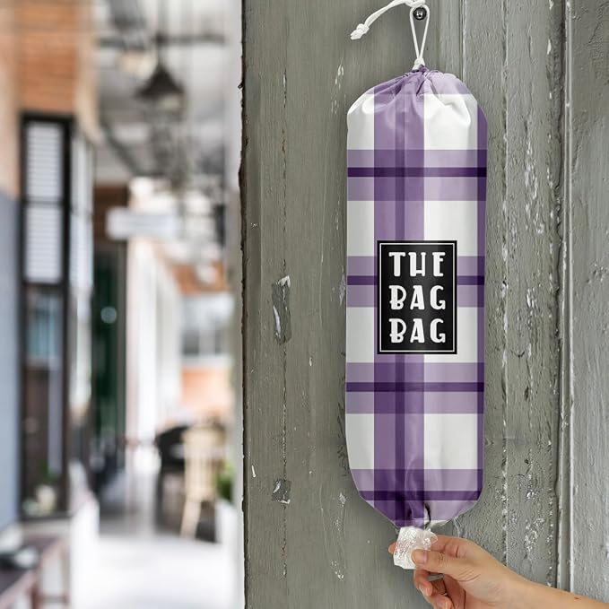 Plastic Bag Holder,Reusable And Washable Grocery Bag organizer,for Home Kitchen Travelling Camping Decor, use 1 Pack, Purple and White Pattern