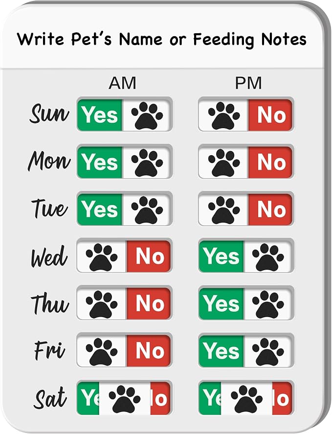 Dog Fed Sign, Dog Feeding Reminder with AM/PM Slider & Custom Notes Area, Weekly Pet Feeding & Pill Reminder Tracker for Family, Easy to Use on Fridge or Wall with Adhesive and Magnet, Pet Supplies
