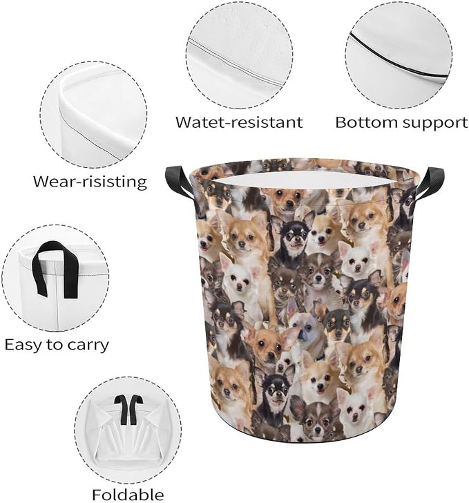 Collapsible Laundry Baskets for Chihuahua Lover, Funny Pet Dog Face Print Laundry Hamper Large Waterproof Dirty Clothes Basket Storage for Bathroom Bedroom, Gifts for Chihuahua Mom Dog Owner