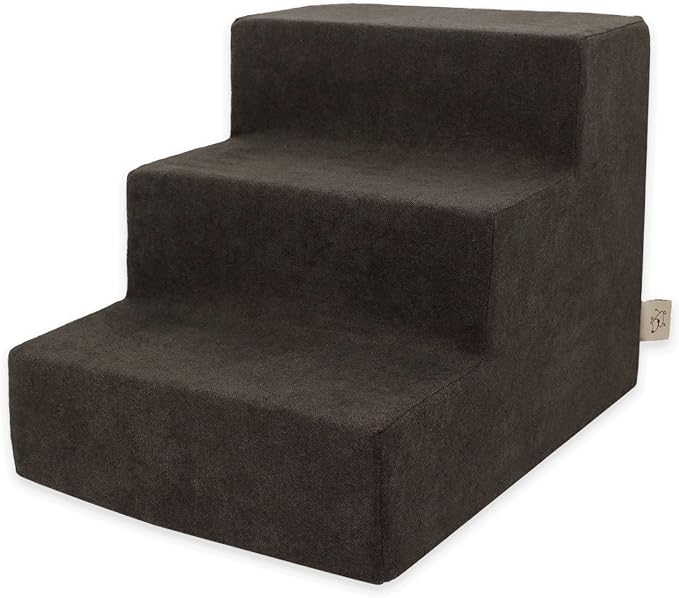 Best Pet Supplies Dog Stairs & Steps - Foam Steps for Small Dogs & Cats, Non-Slip Indoor Balanced Pet Step Support, Dog Ramp, No Assembly, Dark Brown, 3-Step (13.5-inch Height)