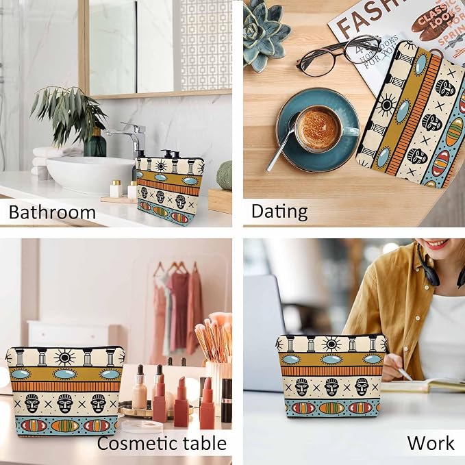 African Pattern Cosmetic Bag - Tribal Ethnic Makeup Toiletry Bags for Women