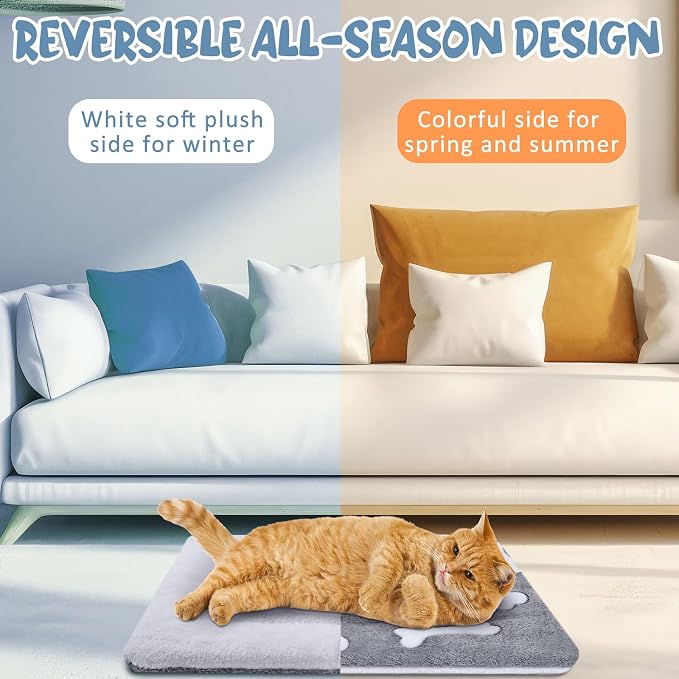 2 Pack Self Warming Cat Mat Self Heating Pad Bed Reversible Machine Washable Reflects Body Heat Warm Thermal Pet Pad Crate Blanket for Feral and Indoor Cat (Grey,22'' X 18'',Bone)