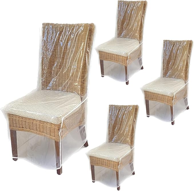 Evelots 4-Pack Clear PVC Dining Chair Covers, Spill-Resistant Protectors | Heavy-duty clear vinyl helps protect kitchen chairs from dust, spills, pet hair and claws; wipes clean with a damp cloth.