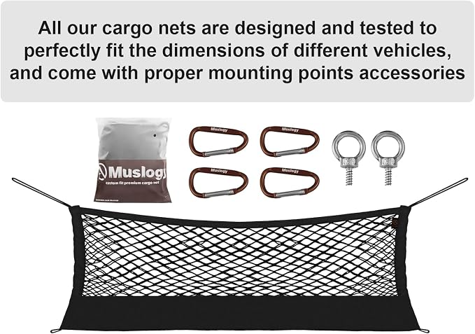 Muslogy Cargo Net for 2024 2025 2026 Toyota Tacoma | Custom Fit, Truck Bed Storage Organizer Net for Pickup Truck Bed Divider, Heavy Duty Carabiners, Night Visible Grab Handle