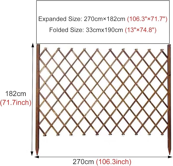 Plant Stand Expanded Picket Trellis Fence, Outdoor Garden Wooden Edging/Grass Lawn Flowerbeds Plant Borders, for Landscaping Pet Animal Barrier Patio Flower Bed (Size : W270cm x H182cm)