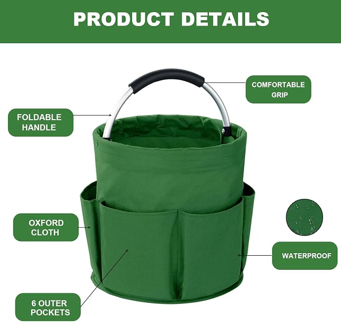 Cleaning Caddy with Handle, 17L Foldable Cleaning Supplies Organizer, Portable Storage Basket, Cleaning Supply Caddy, Multifunctional Cleaning Bucket Bag for Garden, Home, Kitchen (Green)