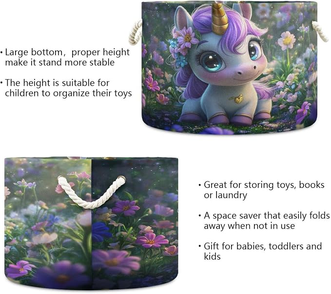 DOMIKING Large Storage Basket for Toys Unicorn Dreamy Green Storage Bin Box Organizer Basket for Laundry Hamper Kid's Room Baby & Dog Toy