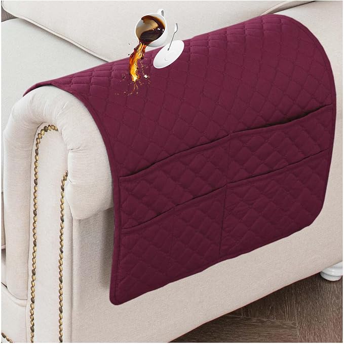 Large Polyester Armrest and Headrest Covers with 2 Pockets | Soft, smooth polyester resists daily wear nonslip silicone backing helps shield recliners and sofas from pet scratches