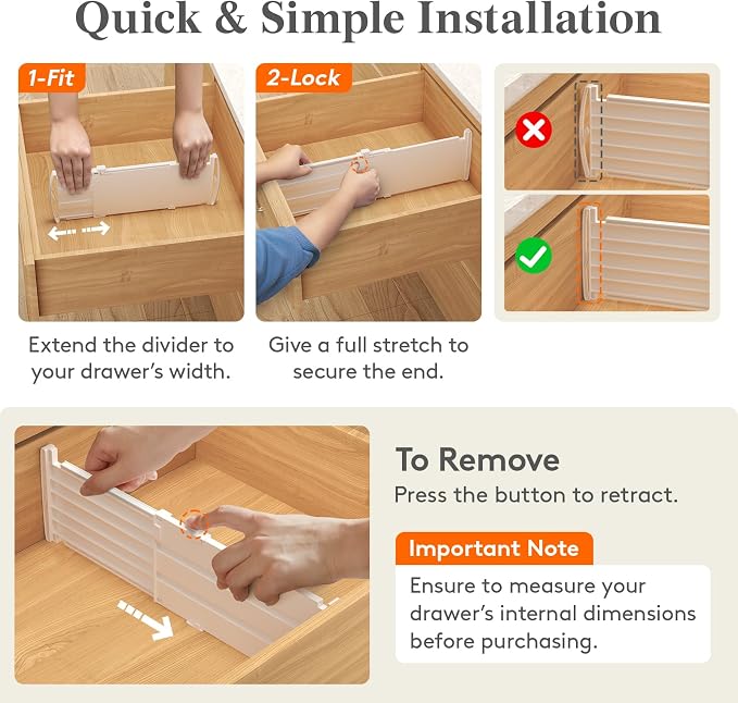 Lifewit 5" Tall Drawer Dividers, Adjustable Deep Drawer Organizer Clothes | 11.5"-18.5" Expandable Plastic Separators for Dresser, Kitchen, Cabinet, Nursery, Office, Socks & Underwear Storage, 4 Pack