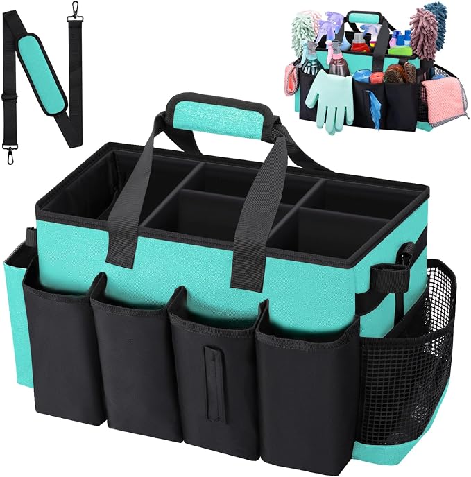 Wearable Large Cleaning Caddy Bag for Housekeepers (Lakeblue) | Cleaning Supplies Organizer with Adjustable Shoulder, Waist & Handle Straps, Detailing Bag for Kitchen Supplies