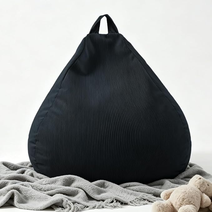 LPMOERA Stuffed Animal Storage Soft Bean Bag Chair Cover No Filler Black | Skin-Friendly,Portable,Wide Easy-Load Opening,Hidden Zipper,Decorative Organizer