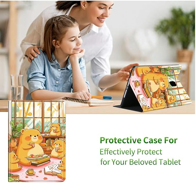 for Samsung Galaxy Tab E 9.6" 2015 SM-T560/T561/T567 Case | Slim Leather Smart Cover with Multi-Angle Anti-Slip Stand [Auto Wake/Sleep] Shell for Women Men - Bear Lunch