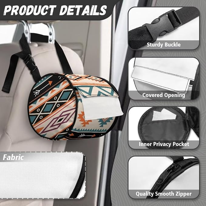 Ethnic Aztec Striped Wall Mounted Toilet Paper Holder Moisture Resistant Oxford Cloth Tissue Roll Paper Holder Hanging Bathroom Tissue Towel Roll Holder 6.3 * 6.3 * 6.3 Inch