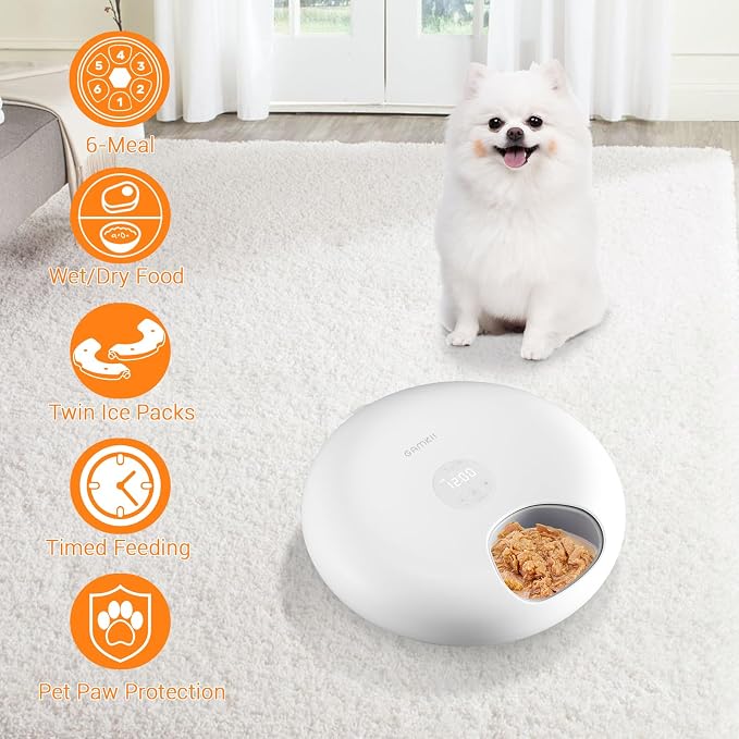 Automatic Cat Feeder Wet Food, Auto Wet Food Feeder for Pets with Two Ice Packs, Digital Cordless Pet Fresh Food Bowl for Newborn Senior Sick Cats and Small Dogs (6-Meal BPA-Free)
