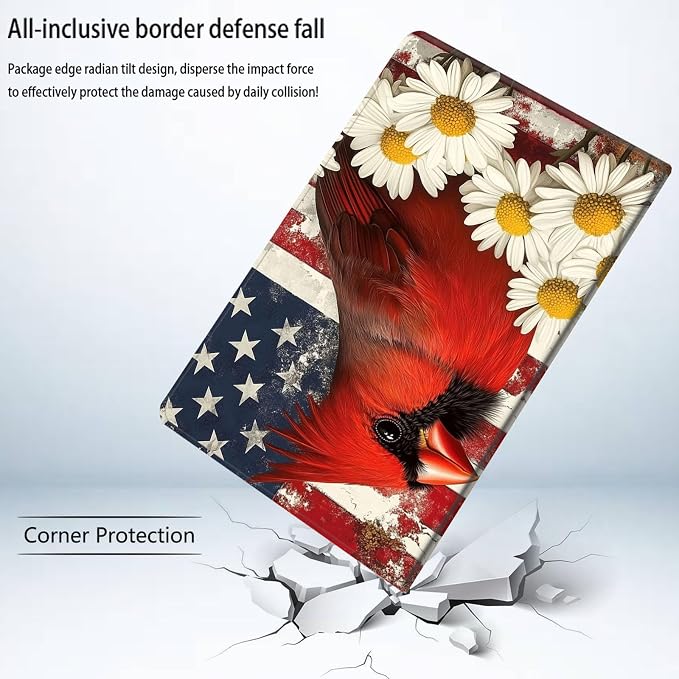 Bxgolkgd Tablet Case for Samsung Galaxy Tab S6 10.5 Inch 2019,Shockproof Stand Cover with Heat Dissipation,Auto Wake/Sleep Function,American Flag Cardinal Daisy