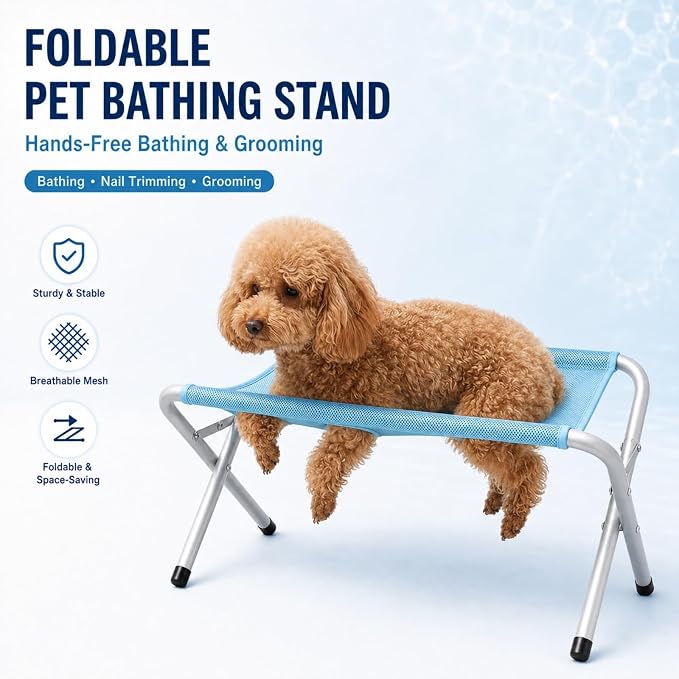 Foldable Pet Bathing Stand, Pet Grooming Mesh Bath Stand，Pink | Portable Dog Shower Grooming Rack, 44 LBS Weight Capacity for pet Washing Maintenance Travel Grooming
