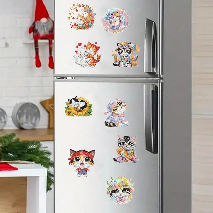 20pcs Cat 2D/Flat Acrylic DIY Diamond Painting Magnets Food DIY Art Fridge | Fridge Magnets 20 Pieces Diamond Painting Kit 2D Acrylic PET Magnetic Food Series DIY Art Home Car Decor Beginners Gift