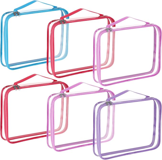 Sanwuta 6 Packs Toy Storage Bags with Zipper,Large,Cute Colors | Clear Waterproof Games Storage， Large Portable PVC Container， Reusable Organizer for Board Games, Building Blocks, Puzzles