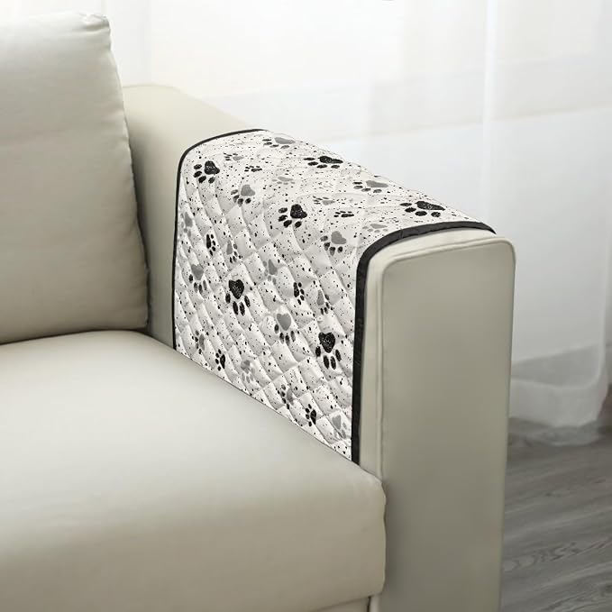 Dog Paw Chair Arm Protectors with Two Pockets Stretch Couch Armrest Cover,Arm Rest Covers for Sofa,Dustproof Soft Armchair Covers for Arms Wasahble Sofa Arm Slipcover
