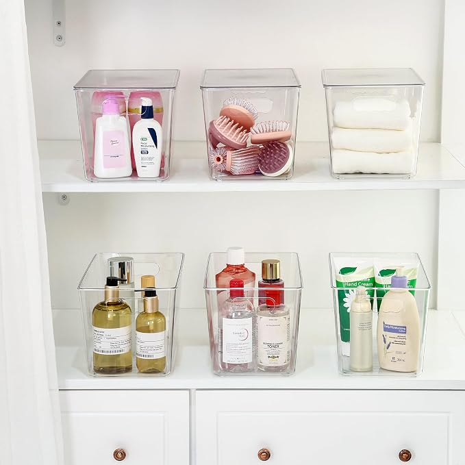 Vtopmart 6 Pack Clear Stackable Storage Bins with Lids and Handles, XLarge | BPA-free Plastic, Organize Vertically, For Pantry Kitchen Fridge Cabinet Closet Bathroom, Built to Last, Easy to Move