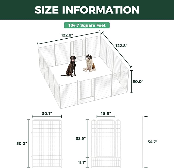 FXW Rollick Dog Playpen, Indoor, Yard & RV Camping, 50"H, 16 Panels | Easy setup, Heavy-duty, DIY layouts, for Ultra Large Dogs, Patented