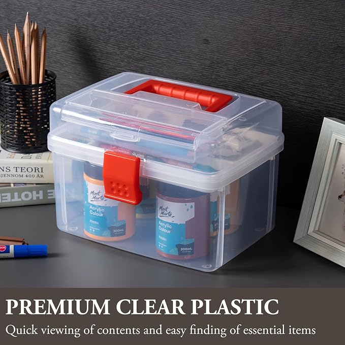 MyGift 10 Inch Clear First Aid Bin with Tray & Quick Access Lid, Red | Keep first aid or medical supplies organized in a clear bin with a detachable tray, quick-access lid flap and portable design
