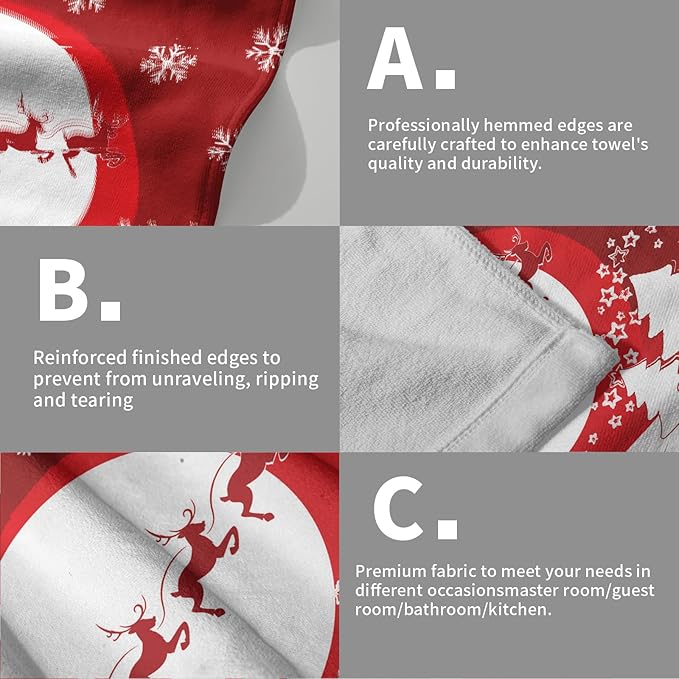 Giwawa Merry Christmas Hand Towel 28.3x14.4in Set of 2 Red Cute Santa Elk Snowflake Christmas Style Ornament Gift Soft Super Absorbent Hand Towels Multipurpose Bathroom, Hotel, Gym and Spa