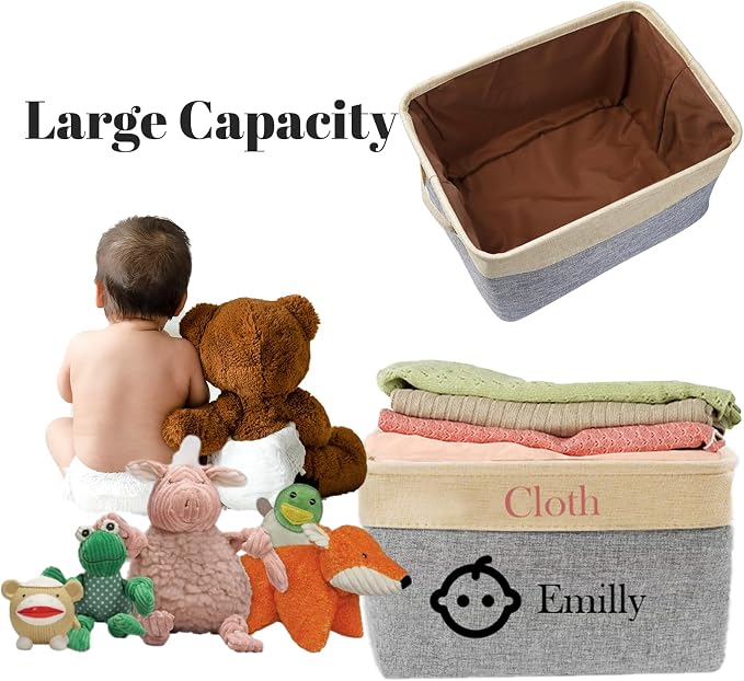Personalized Baby Toy Storage Basket Custom Toy Box with Name Storage Organizer Collapsible with Handles for Girl Boy