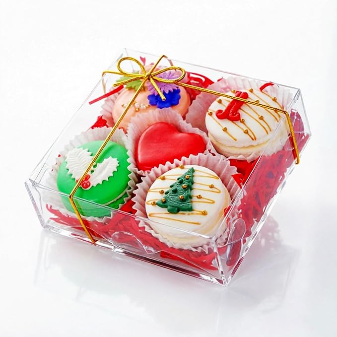 RomanticBaking 25PCS 5x5x2 Inches Transparent Gift Box Party Favors | Clear Treat Boxes for Cookies,Cake,Strawberries,Chocolate, Cinnamon Roll & More