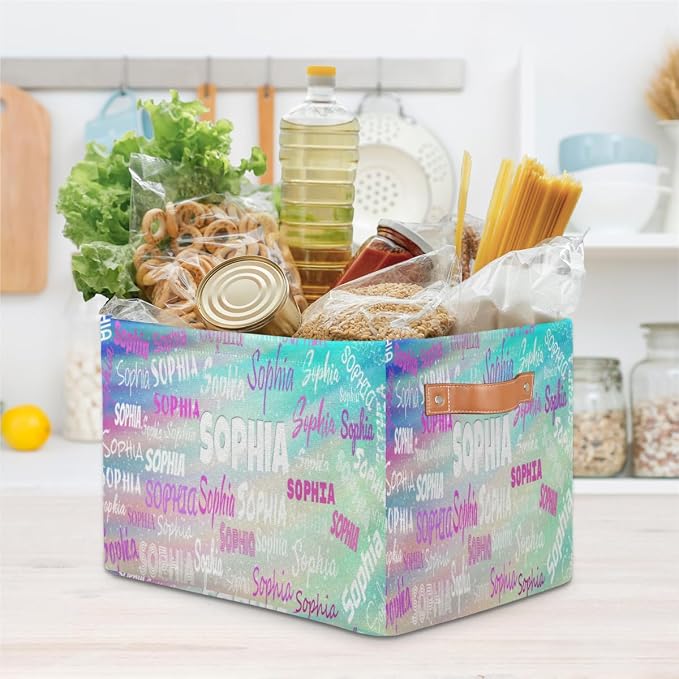 Custom Toy Box with Name Baskets Cubes, Gradient Green Color Galaxy | Organizing Boys Girls Pets Toys Closet Shelf Clothes Books
