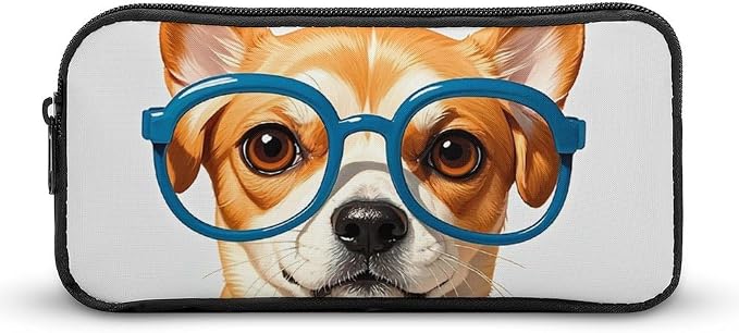 Pet Dog Soft Bow Tie, Oversized Glasses Large Capacity Pencil Case with Double Zipper - Aesthetic Stationery Pen Organizer Pouch, Portable Storage Bag for Office Supplies, Travel & Cosmetics