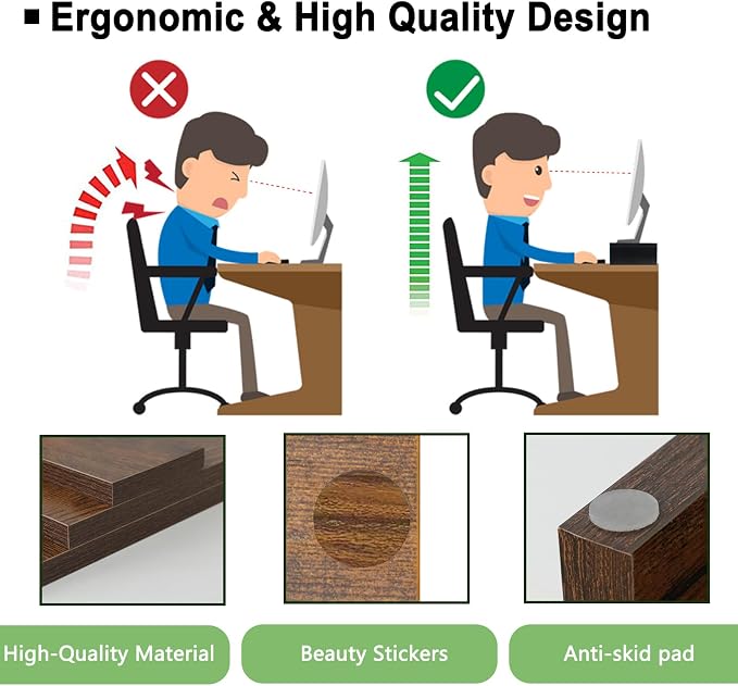 TEAMIX 2-Pack Monitor Stand Riser 20 inch, Wooden Tabletop Shelf, Brown | For 2 Monitors, Laptop, Printer, TV, PC Tower, Rustic Brown Monitor Riser with Storage, Computer Stand Ergonomic Design