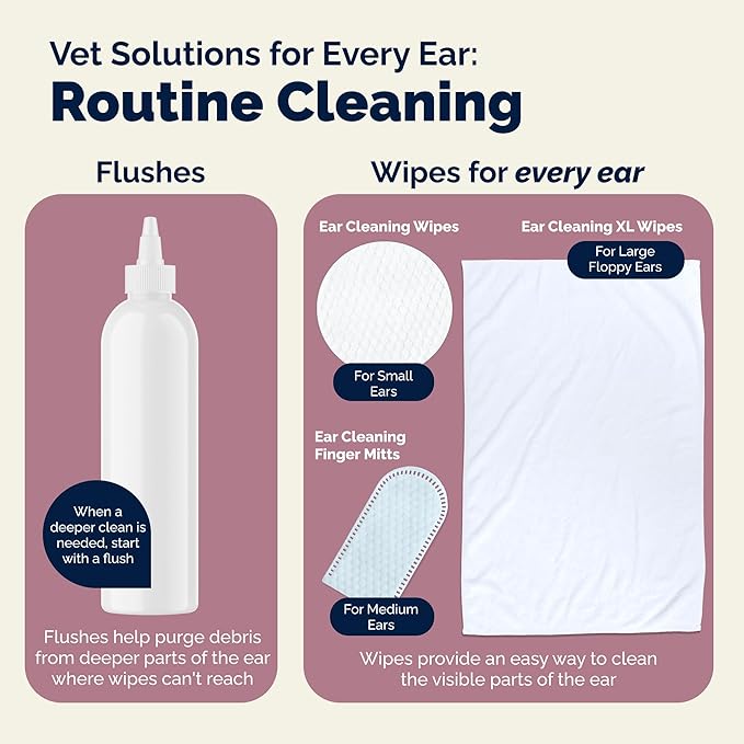 Vetnique Oticbliss Cat & Dog Ear Wipes - Dog Ear Infection Wipes or Dog Ear Cleaner Wipes for Dirty, Waxy, Smelly Ears, Odor Control with Aloe Vera & Salicylic Acid (X-Lg Ear Cleaning Wipes (60ct))