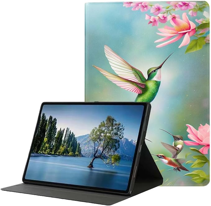 for Samsung Galaxy Tab E 9.6" Tablet Case 2015(SM-T560/T561/T565/T567),Premium Leather Folio Stand Auto Wake/Sleep,Multiple Viewing Stand,Hummingbird and Flowers