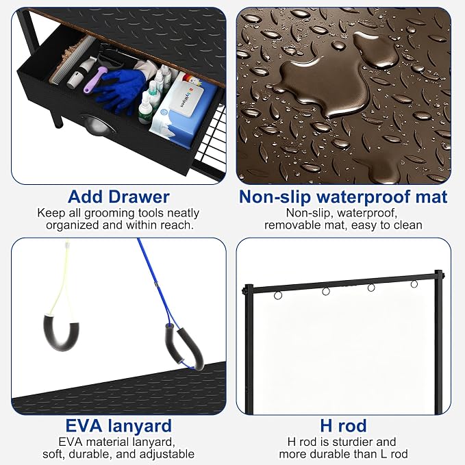 32 Inch Adjustable Dog Grooming Table with Drawer & Non-slip Removable Mat | Pet Grooming Table with Mesh Tray & EVA Protective Lanyard,Professional Grooming Table for small Dogs at Home