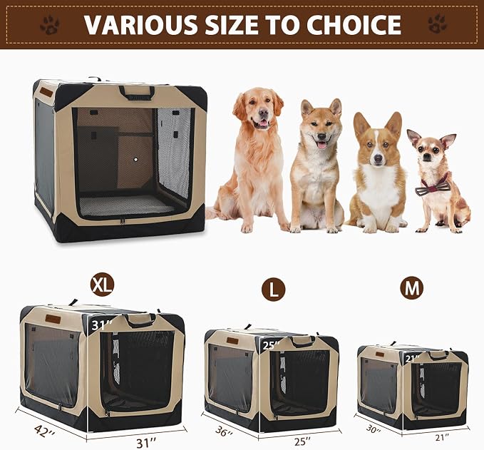 Garnpet Soft Dog Crate for Small Dogs, 4-Door Foldable Collapsible Dog Crate with Soft Sides, Indoor & Outdoor Travel Dog Kennel