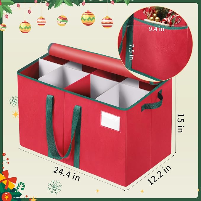 EverMerry Nutcracker Storage Containers and Figurine Collectibles Storage Box， Large Ornament Storage Organizer Stores Up to 8 Holiday Christmas Nutcrackers Figurines-Carolers Ornaments Red/15 Inches