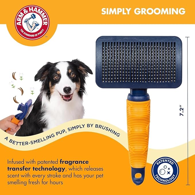 Arm & Hammer Deodorizing Slicker Brush for Dogs, Fragrance Transfer Technology with Baking Soda, Self-Cleaning Button, Removes Loose Fur & Tangles, Dog Grooming Brush, Sweet Lily & Vanilla - 2 Pack