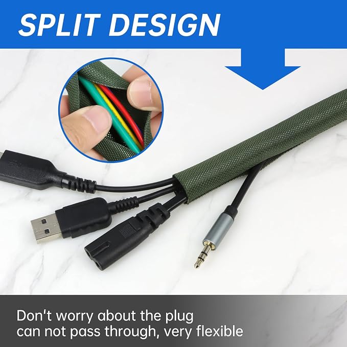 Split Braided Cable Sleeve，Flexible Wire Loom Tubing, Automotive Cord Protector Pet Proof, Cable Management for Computer TV Electric Wires Harness 16ft (Dark Green, 30mm（1-3/16")