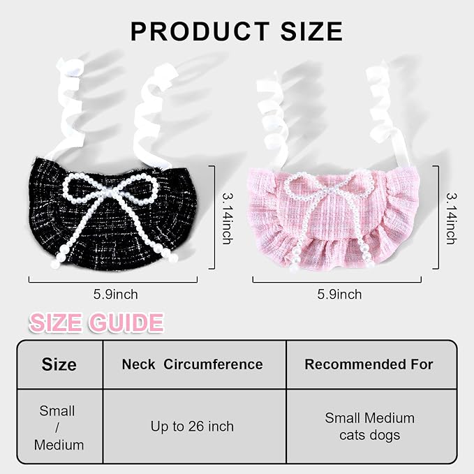 HOWWFALY 2PCS Cat Beret Hat with Pearl Bowtie, Adjustable Bandana Scarf Set Pet Princess Costume for Halloween Christmas, Cat Dog Birthday Party Apparel(Black Pearl)