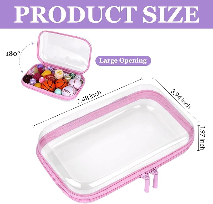 4 Pcs Clear Hard Shell Zipper Case, Hard Sided Pencil Case Clear Zipper Toys Puzzles Organizer, Travel Plastic Pouch for Makeup Storage Box, Building Blocks Bins