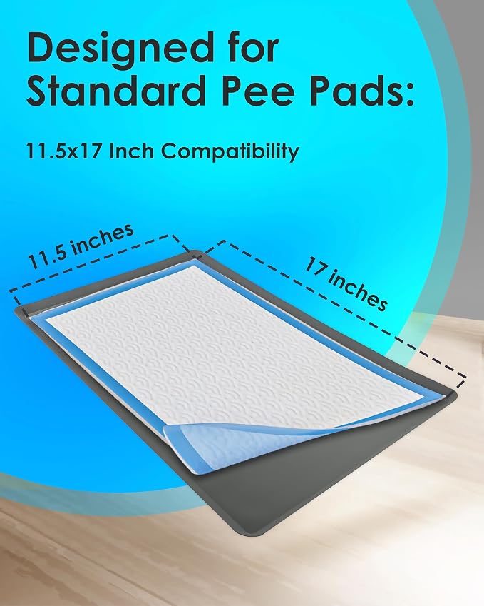 Dog Pee Pad Holder - Fits Up to 11.5” x 17” Pee Pad - 1 Pack - Grey | Stable Grip, Soft Edges, Quick Wipe Silicone Surface, Dog Pad Holder for Indoor Flooring Protection