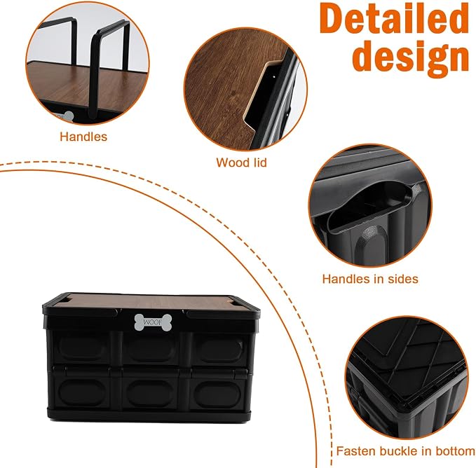 Morezi Outdoor dog toy bin chew proof box storage in plastic foldable designed dog stuff organizer great for pet food organizing toys leashes clothing in outside black