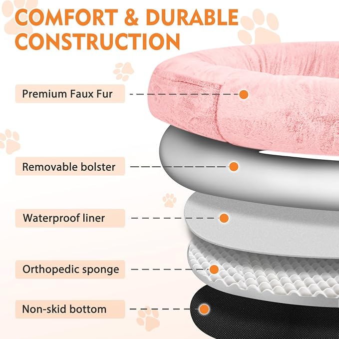Human Dog Bed,71"x45"x14" Human Size Giant Dog Bed for Adults and Pets,Washable Faux Fur Cover Napping Orthopedic Bean Bag Bed for Humans with Blanket and Pillow,Pink