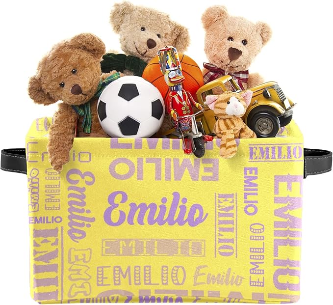 Personalized Toy Box Storage Bins for Boys Girls with Name, Kids Custom Storage Basket Cubes Organizer with Handles, Shelf Closet Storage Baskets Bin Customized Gift, 1 Pack