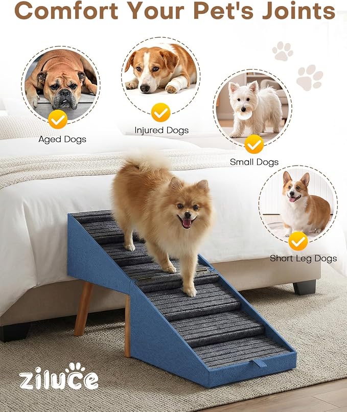 Dog Ramp for Bed & Couch, Dog Stairs 21.06 inches High for Large/Medium/Small Doggie, Foldable 2 in 1 Wooden Pet Steps for Puppy Older and Injured Dogs, Split Ottoman Design, No-Slip Surface